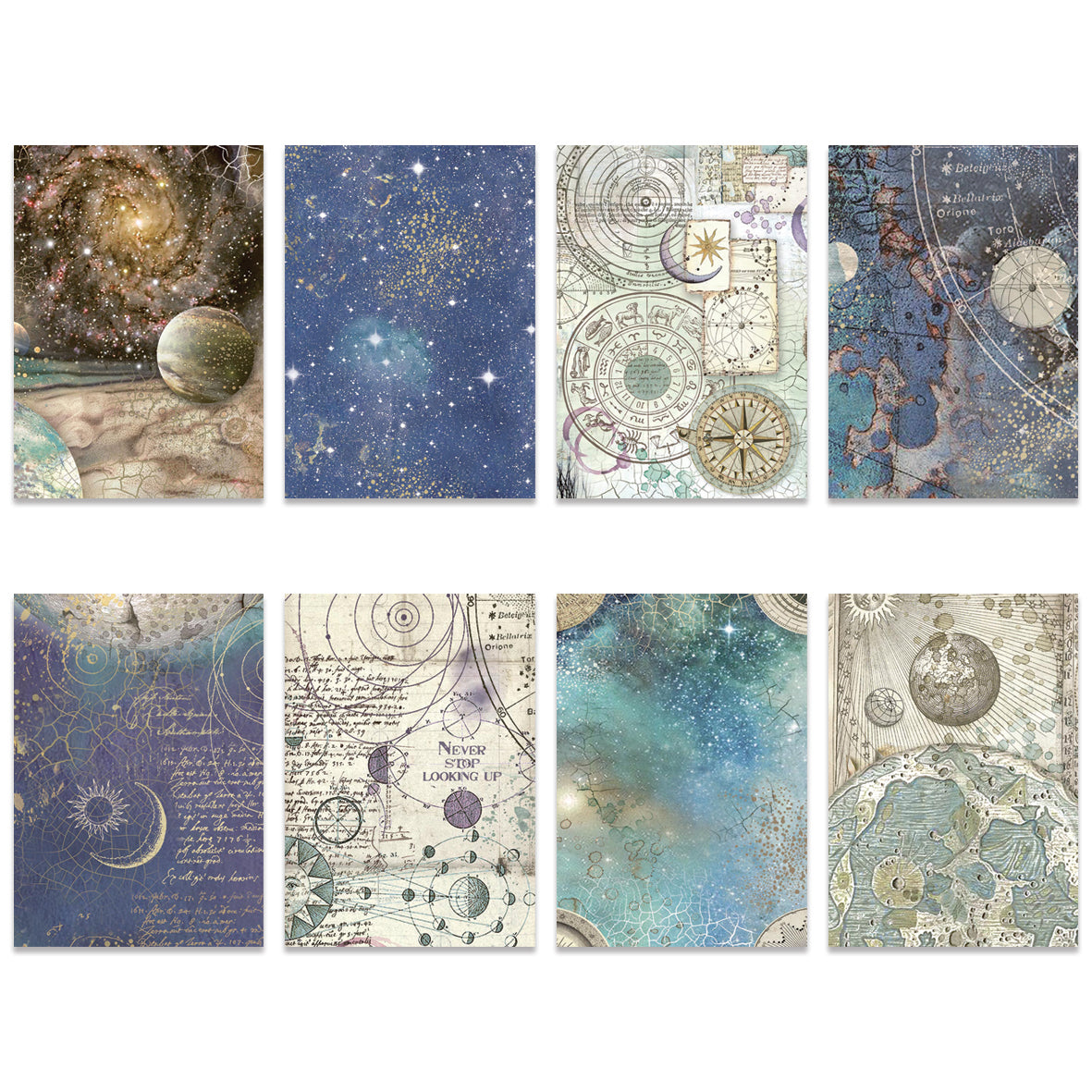 Stamperia Cosmos A6 Rice Paper Backgrounds Selection (8pcs) by Cristina Radovan