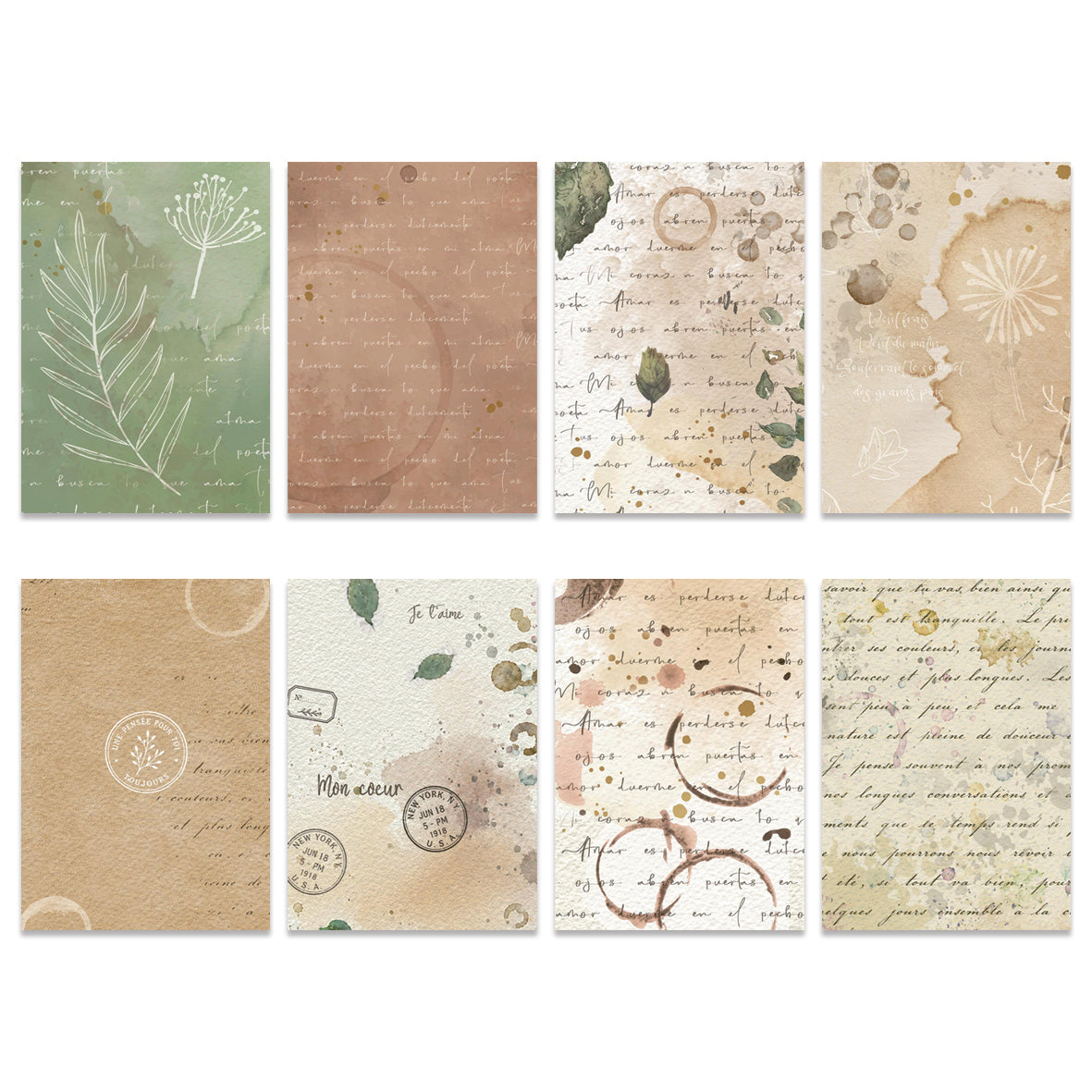 Stamperia Flowers and Poems A6 Rice Paper Backgrounds Selection (8pcs)