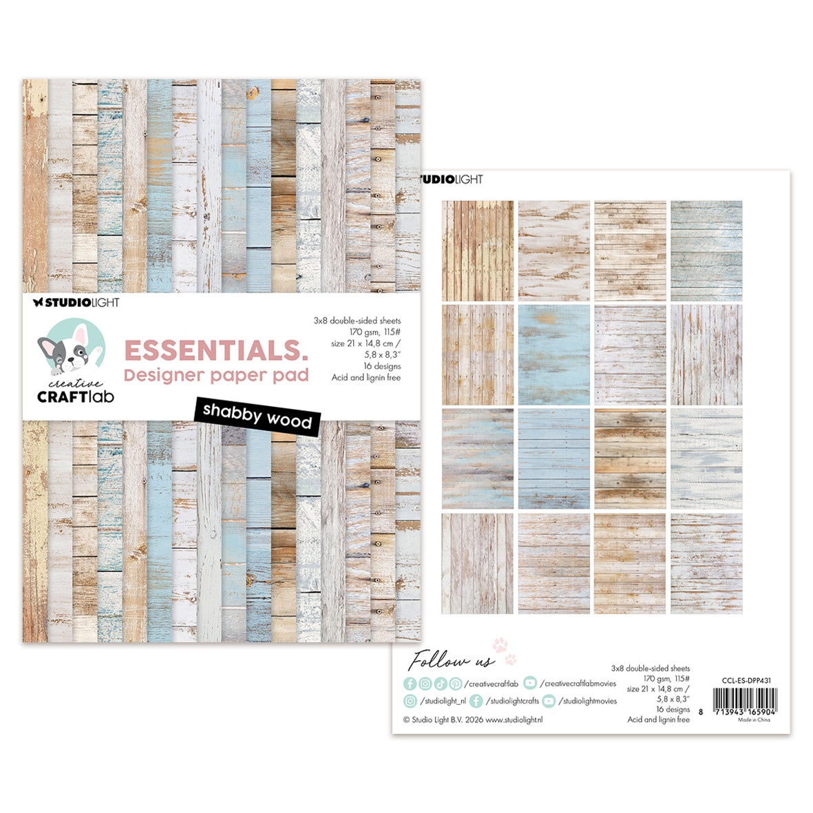 Creative Craftlab Essentials Design Paper pad Shabby wood Essentials (24 Sheets)