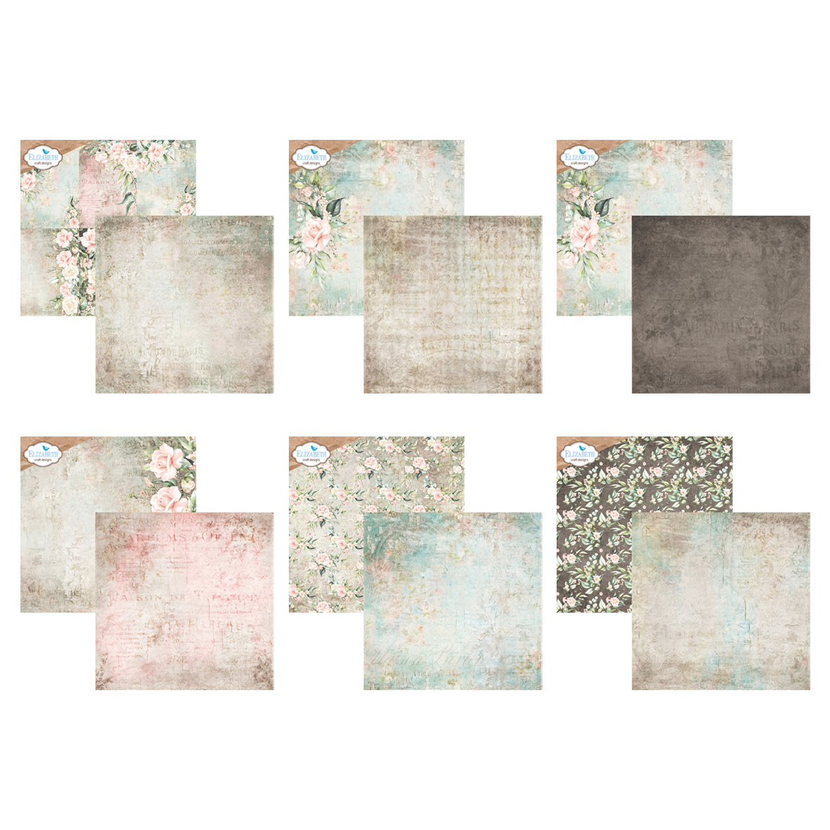 Elizabeth Craft Designs Bohemian Rose 12x12 Inch Patterned Cardstock Paper (C037)