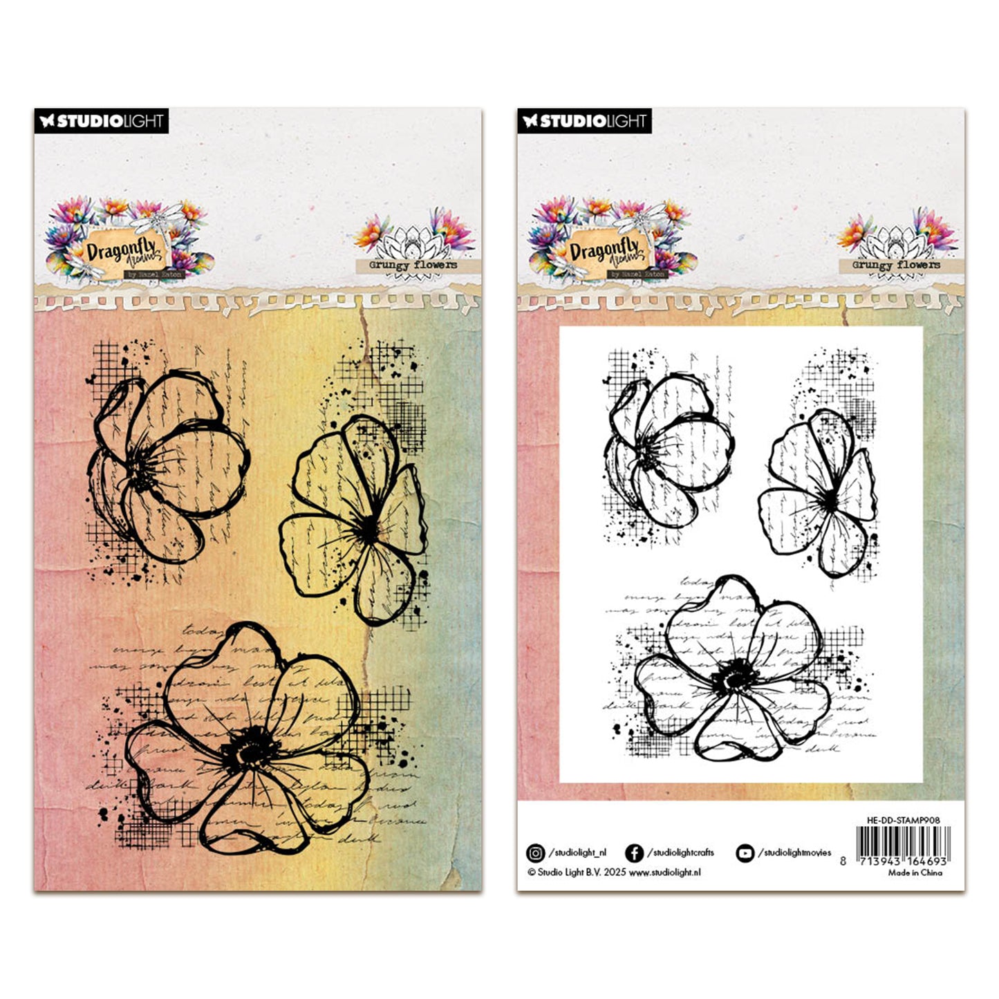 Studio Light Hazel Eaton Dragonfly Dreams - Clear Stamp Grungy Flowers