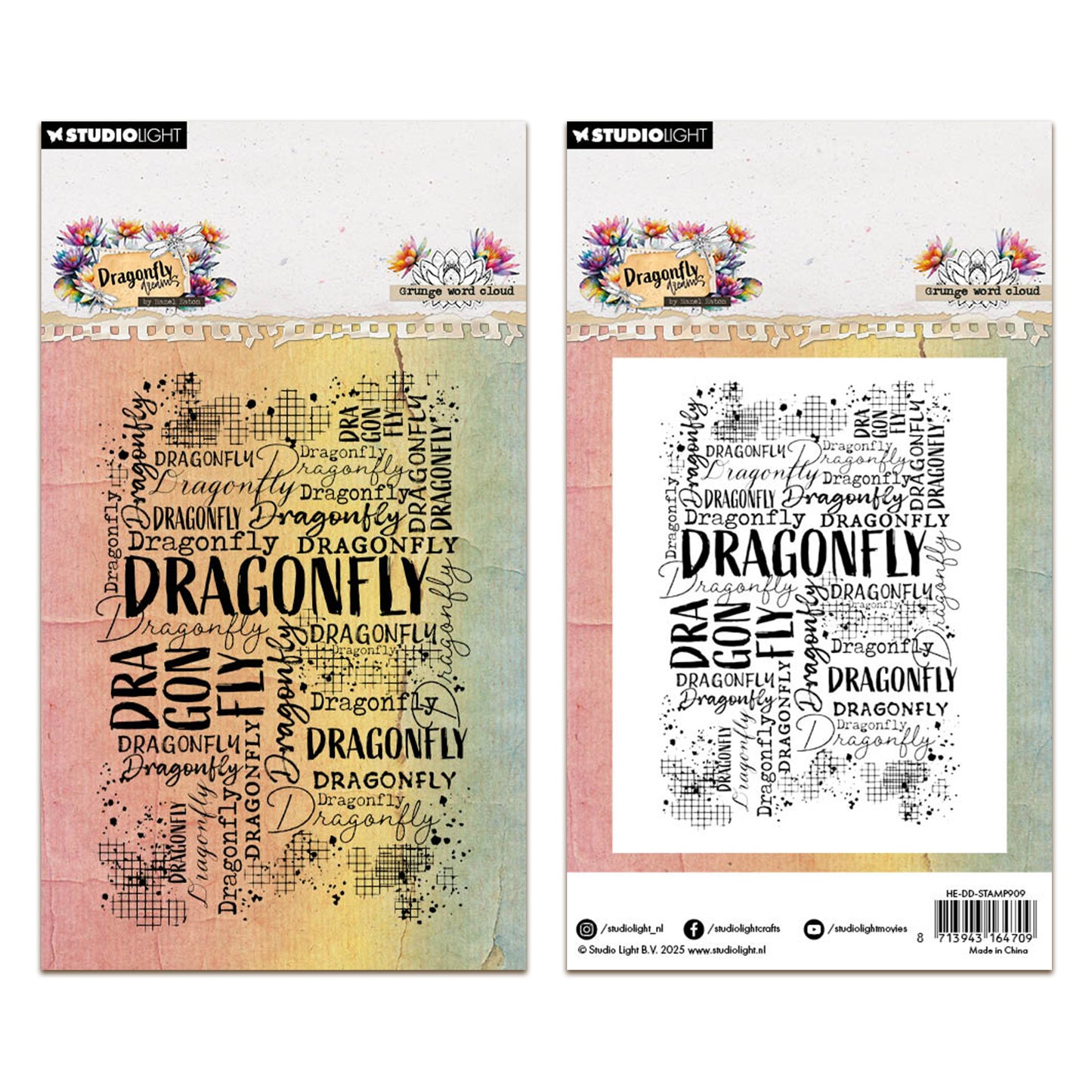 Studio Light Hazel Eaton Dragonfly Dreams - Clear Stamp Grunge Word Cloud
