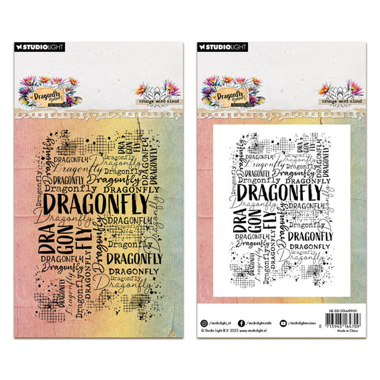 Studio Light Hazel Eaton Dragonfly Dreams - Clear Stamp Grunge Word Cloud