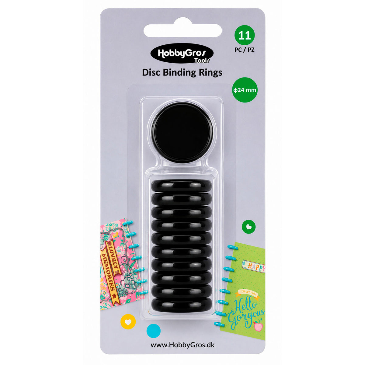HobbyGros Storage Disc Binding Rings Black 24mm (11pcs)