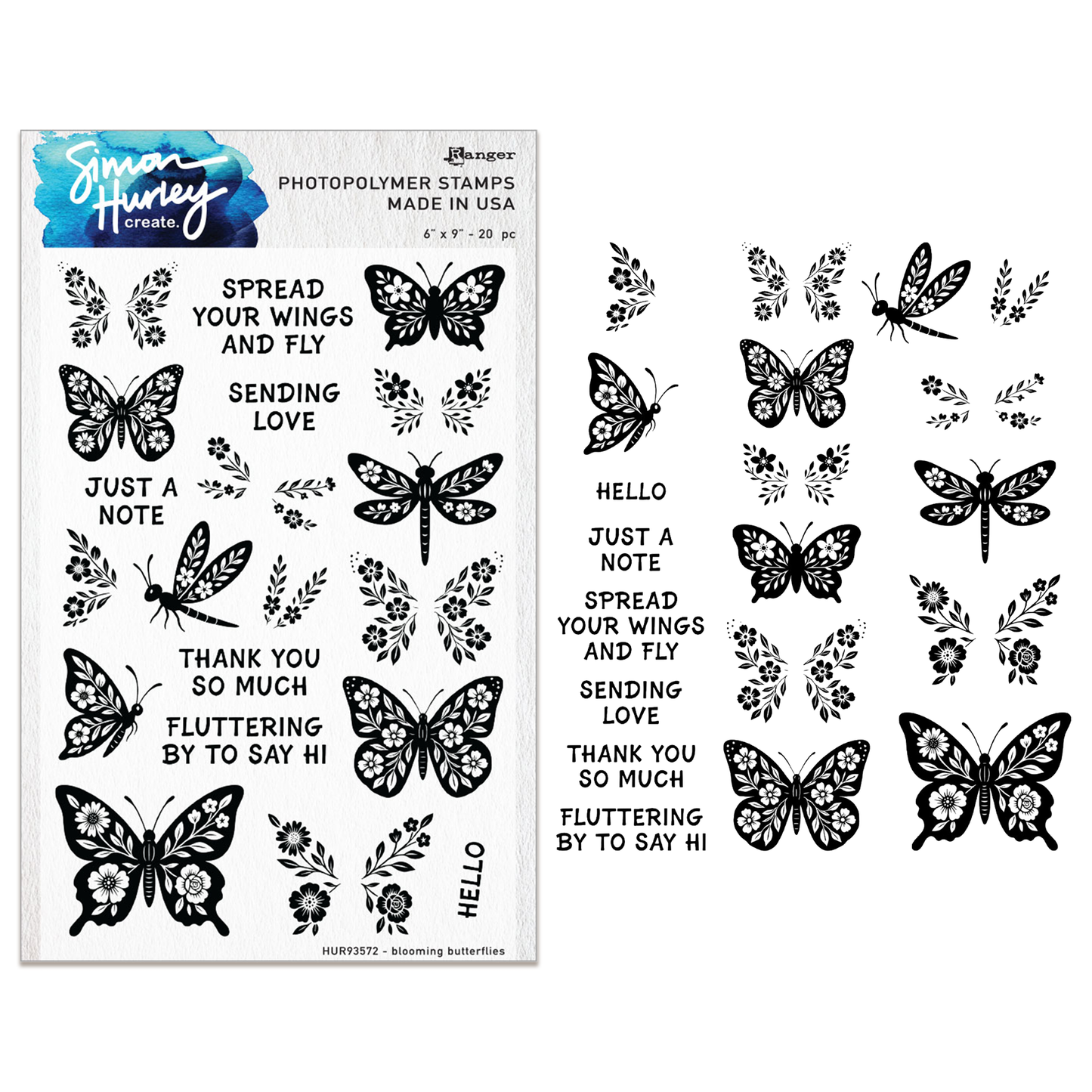 Ranger Simon Hurley create. Photopolymer Stamps (6" x 9") Blooming Butterflies