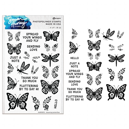 Ranger Simon Hurley create. Photopolymer Stamps (6" x 9") Blooming Butterflies