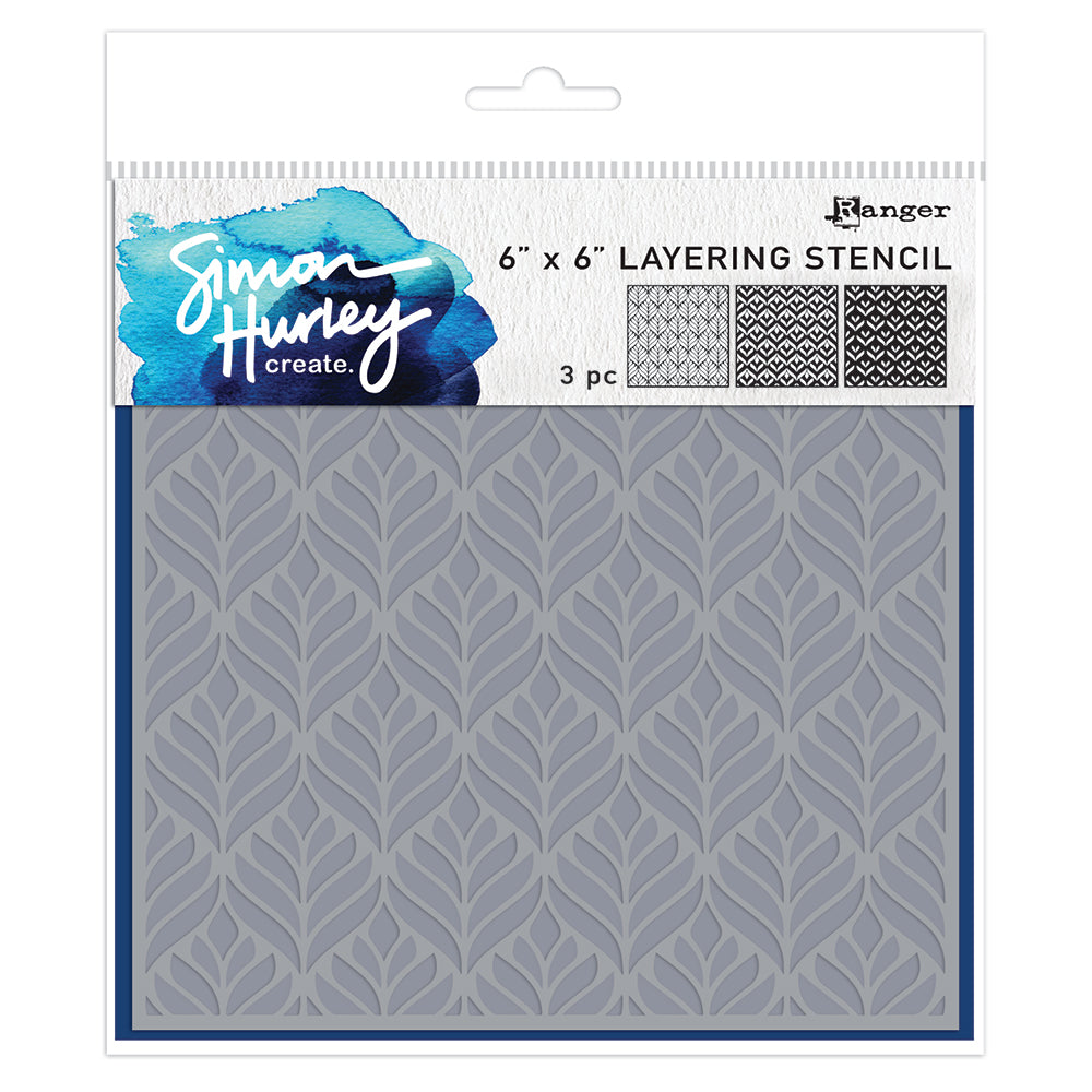 Ranger Simon Hurley create. 6x6" Stencils - Geo Leaves 3 pcs