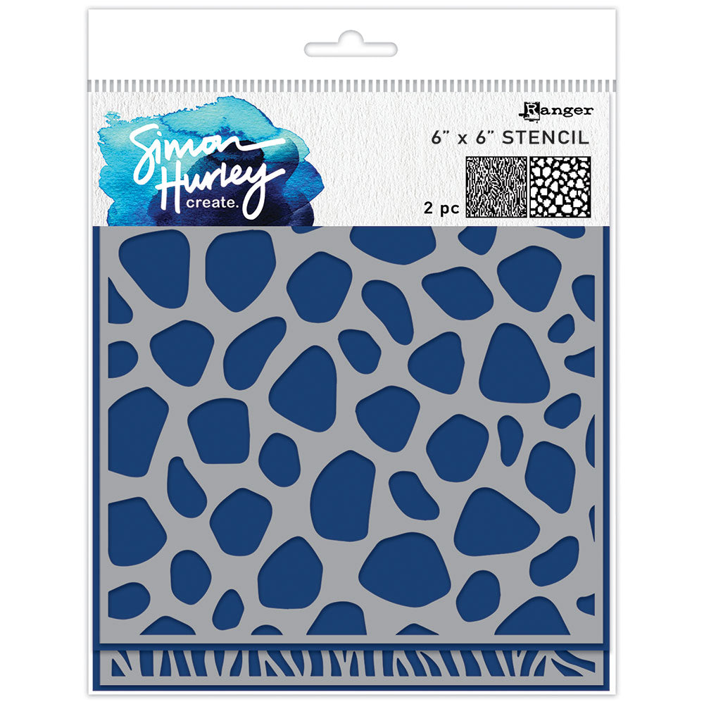 Ranger Simon Hurley create. 6x6" Stencils - Animal Prints 2 pcs