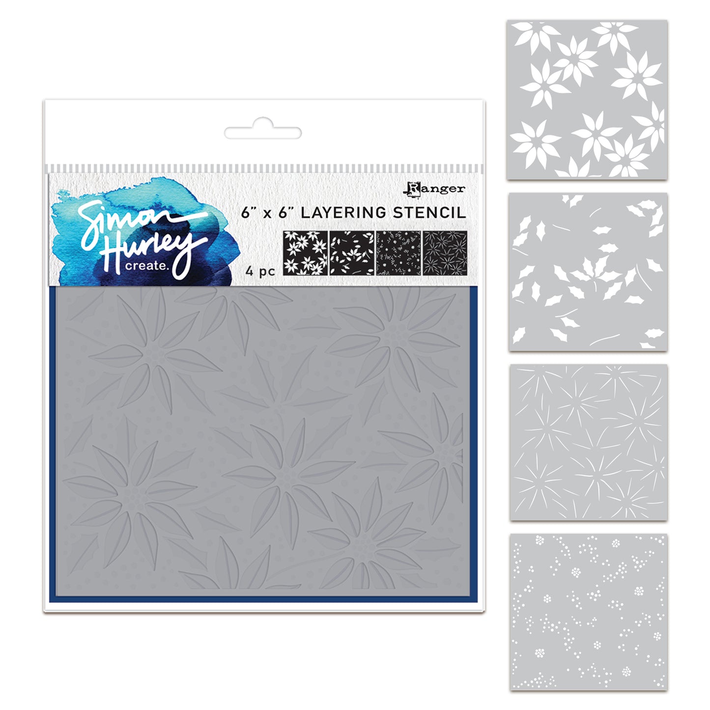 Ranger Simon Hurley create. Layering Stencils - Festive Poinsettias (4 Pcs)