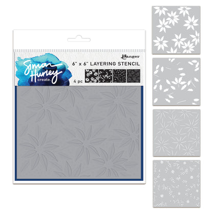 Ranger Simon Hurley create. Layering Stencils - Festive Poinsettias (4 Pcs)