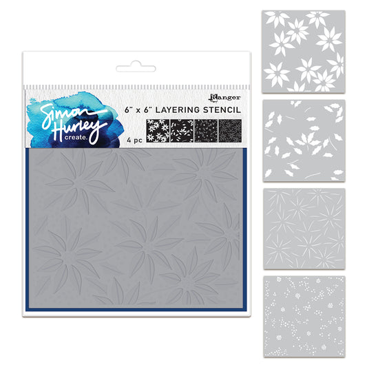 Ranger Simon Hurley create. Layering Stencils - Festive Poinsettias (4 Pcs)