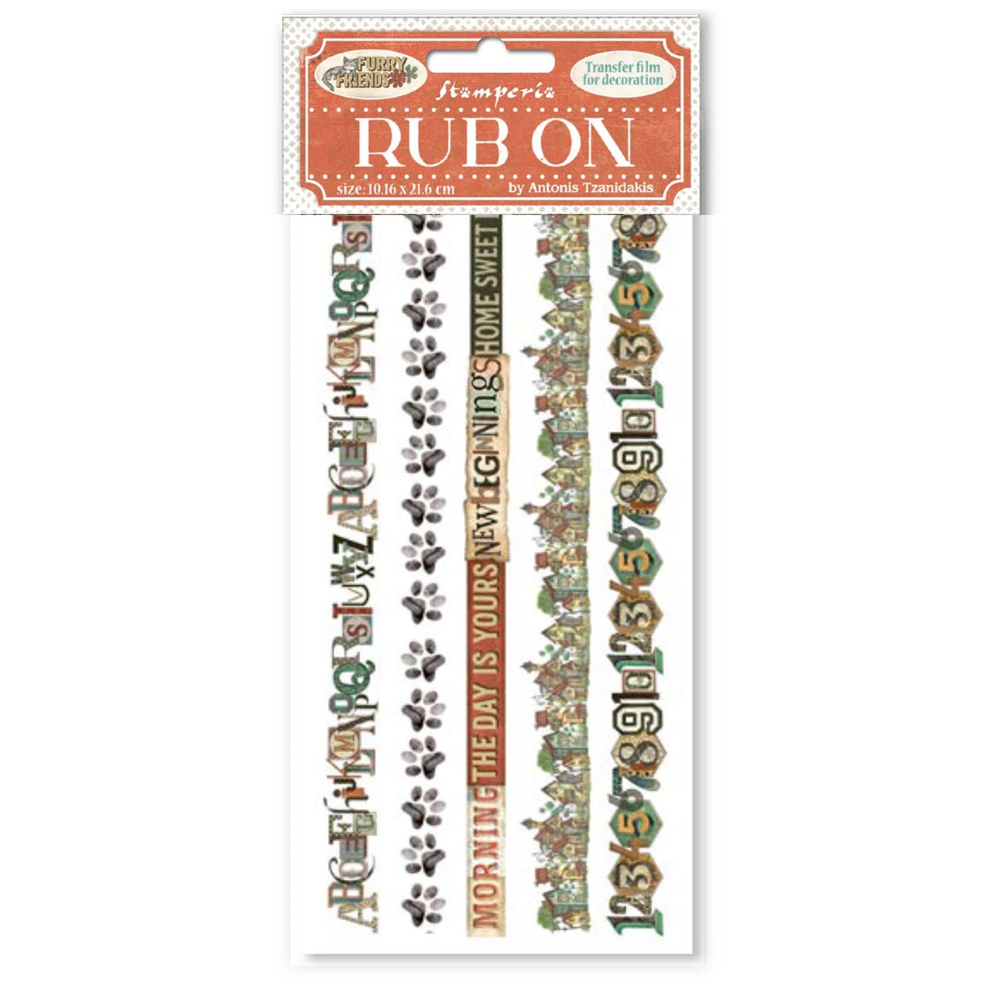 Stamperia Furry Friends Rub-On 4x8,5 Inch Stripes