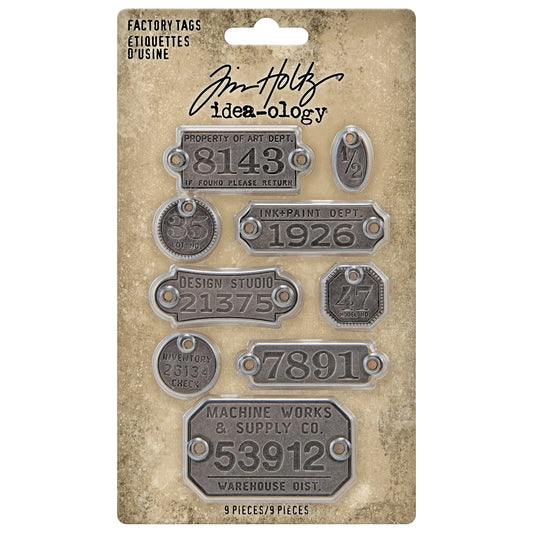 Idea-ology Tim Holtz Metal Factory Tags - 9 Pcs