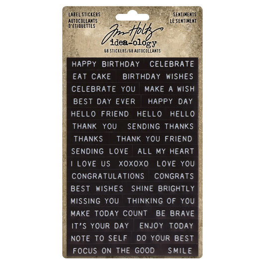 Idea-ology Tim Holtz Sentiments Label Stickers - 68 Pcs
