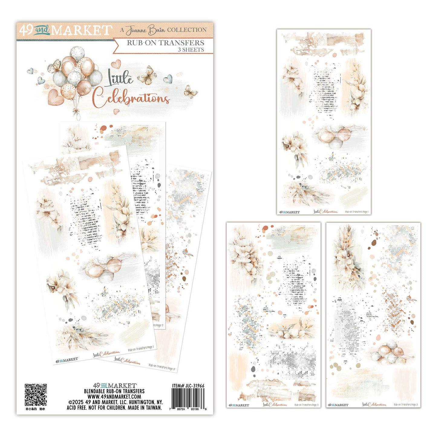 49 and Market Little Celebrations 6×12" Rub-on Texture Transfer Set