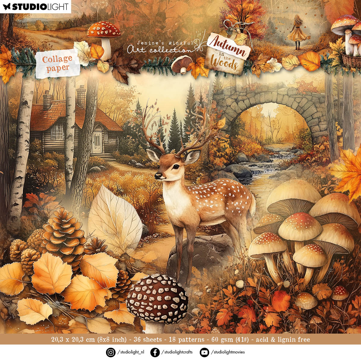 Studio Light Jenine's Mindful Art - Autumn In The Woods - Collage Paper Pad Backgrounds & Elements