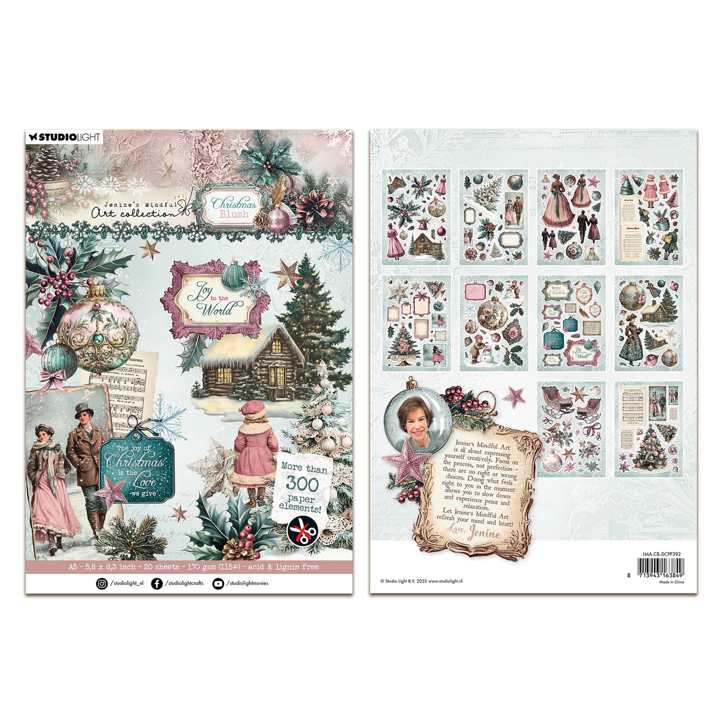 Studio Light Jenine's Mindful Art Christmas Blush -  Die-cut Paper Pad Paper Elements