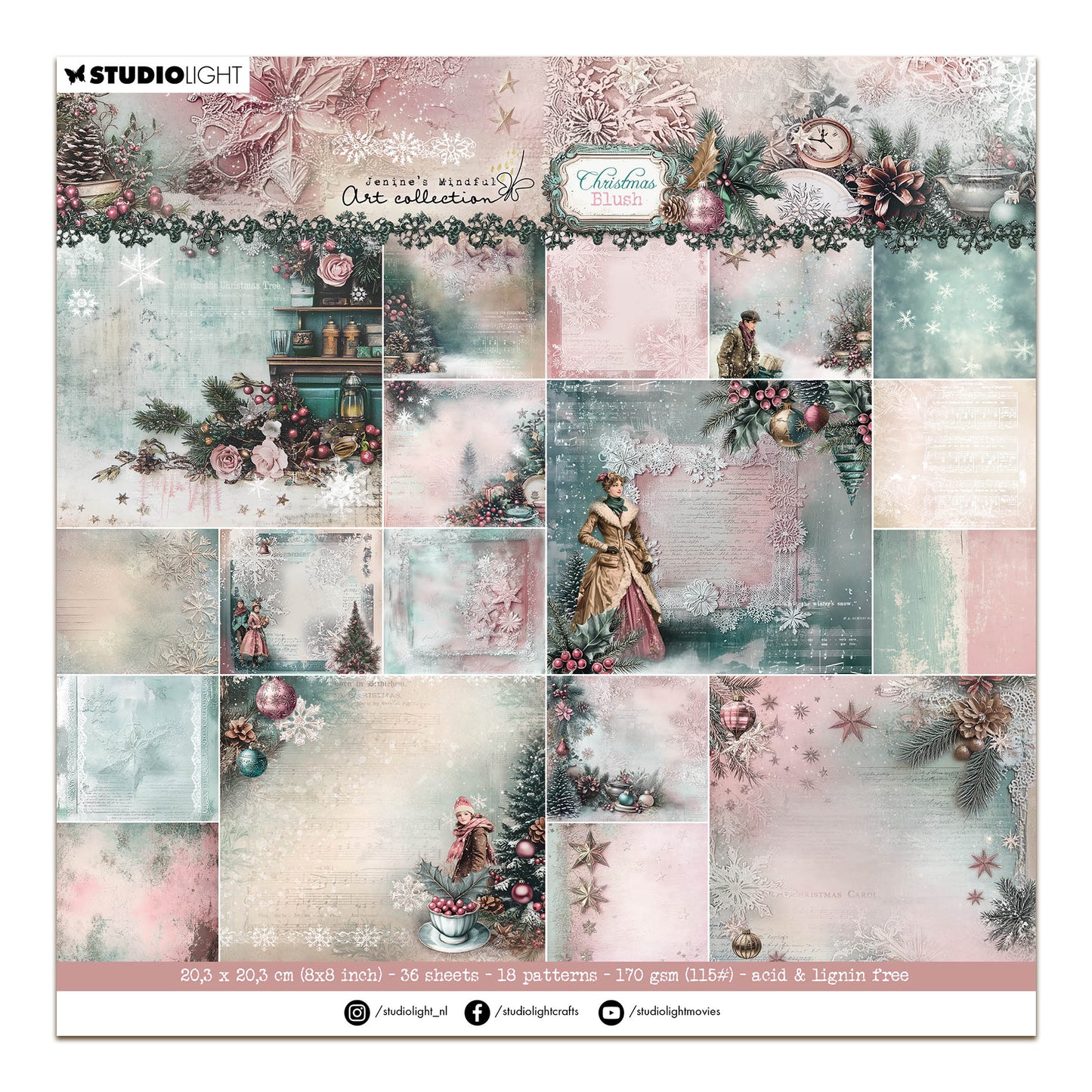 Studio Light Jenine's Mindful Art Christmas Blush - Designer Paper Pad Backgrounds