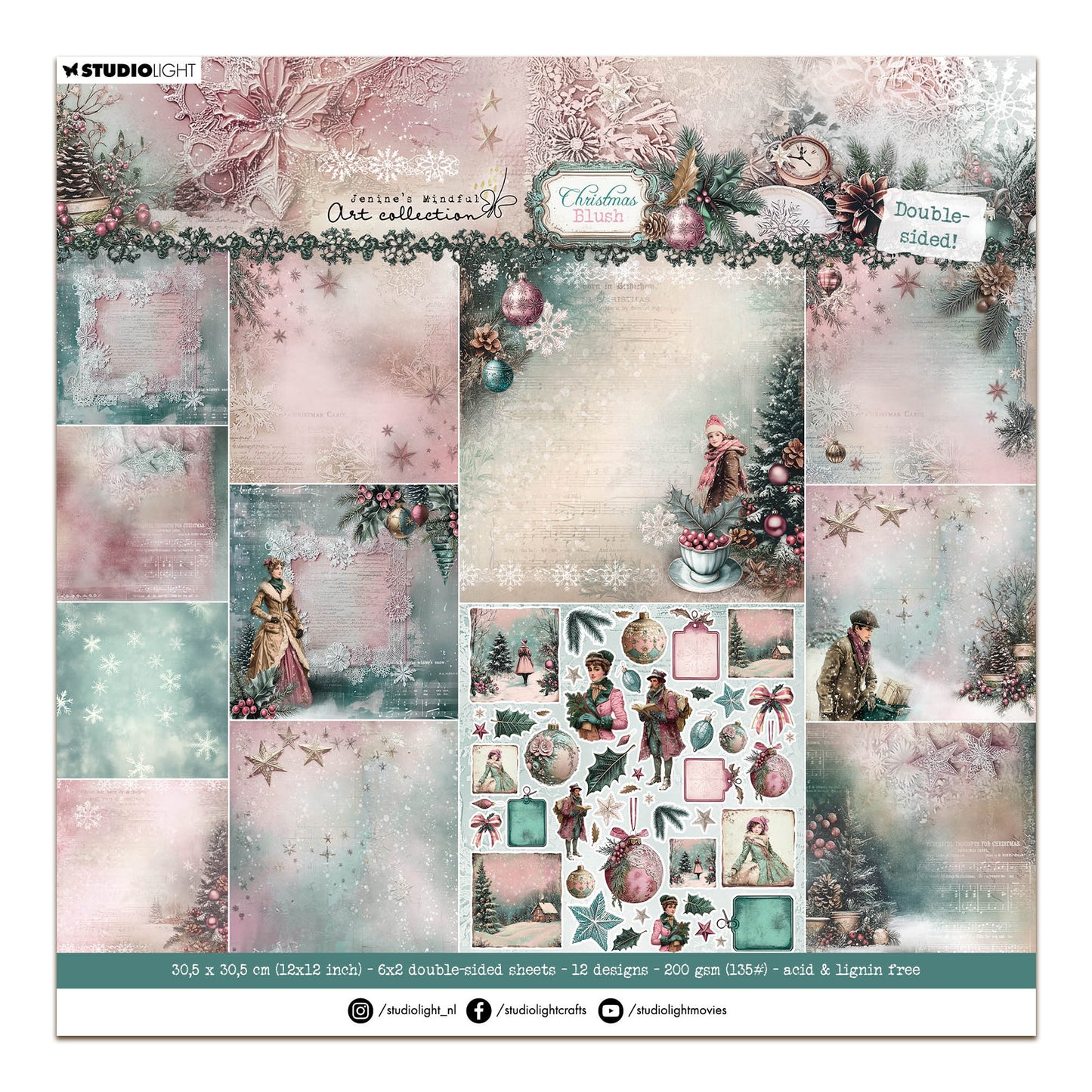 Studio Light Jenine's Mindful Art Christmas Blush - Designer Paper Pad Double-sided Scrapbooking
