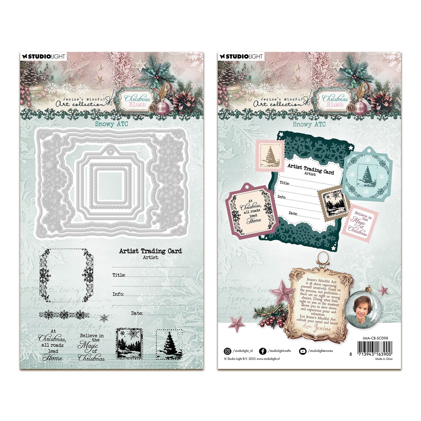 Studio Light Jenine's Mindful Art Christmas Blush - Stamp and Cutting Die Snowy ATC