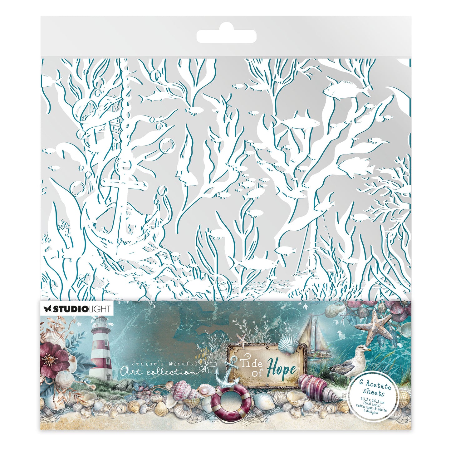 Studio Light JMA Acetate Sheets White & Retro Cyan Tide of Hope