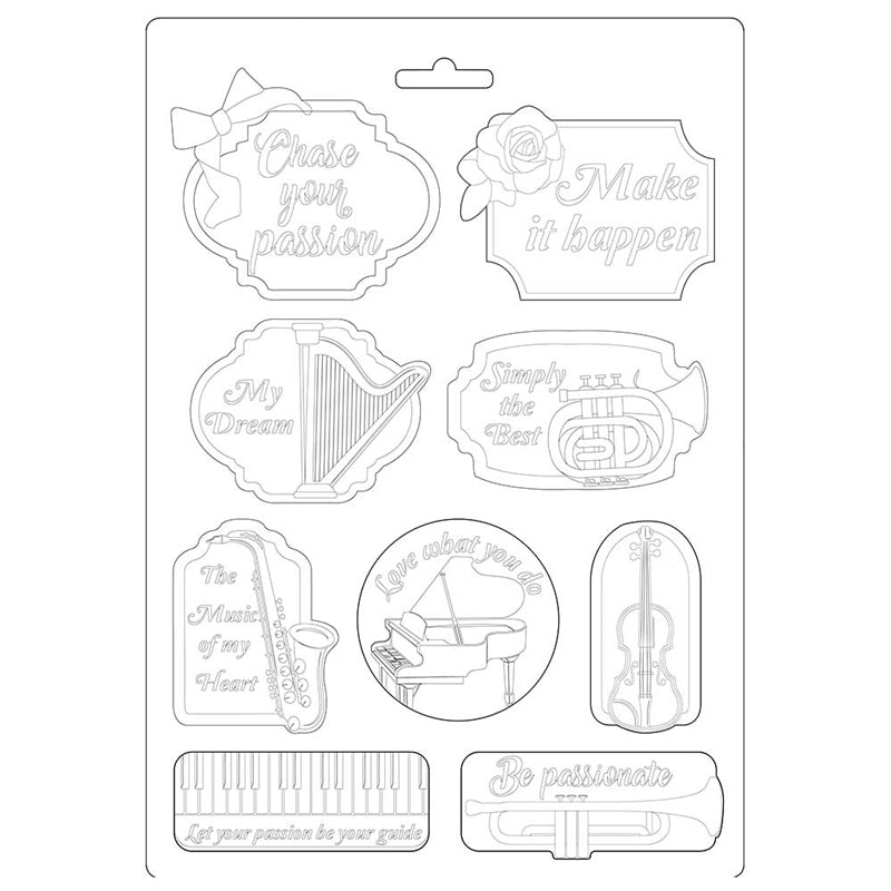 Stamperia Soft Mould A4 Passion Music And Tag