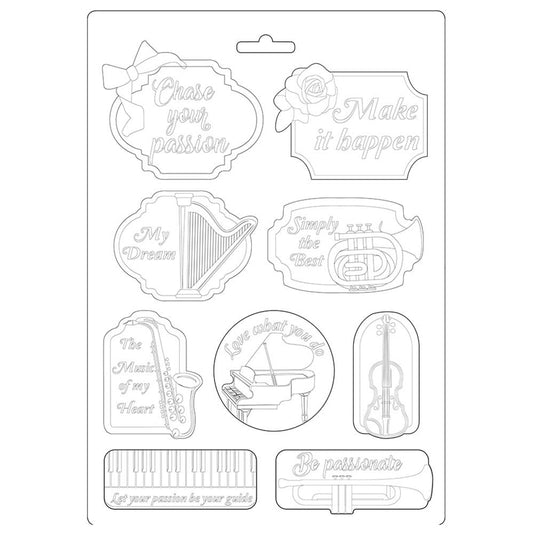 Stamperia Soft Mould A4 Passion Music And Tag