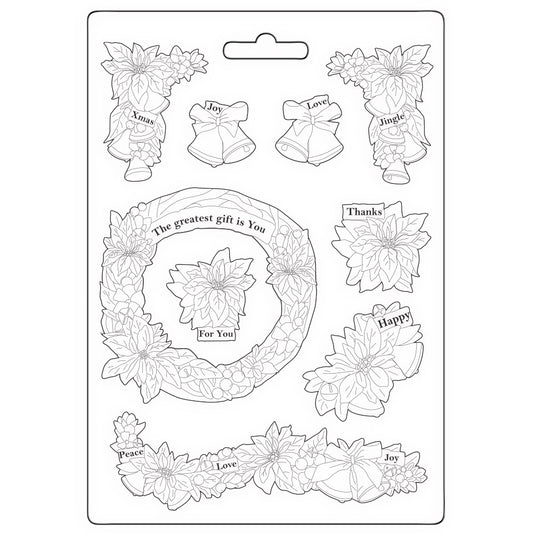Stamperia Soft Mould A5 Poinsettia And Garlands