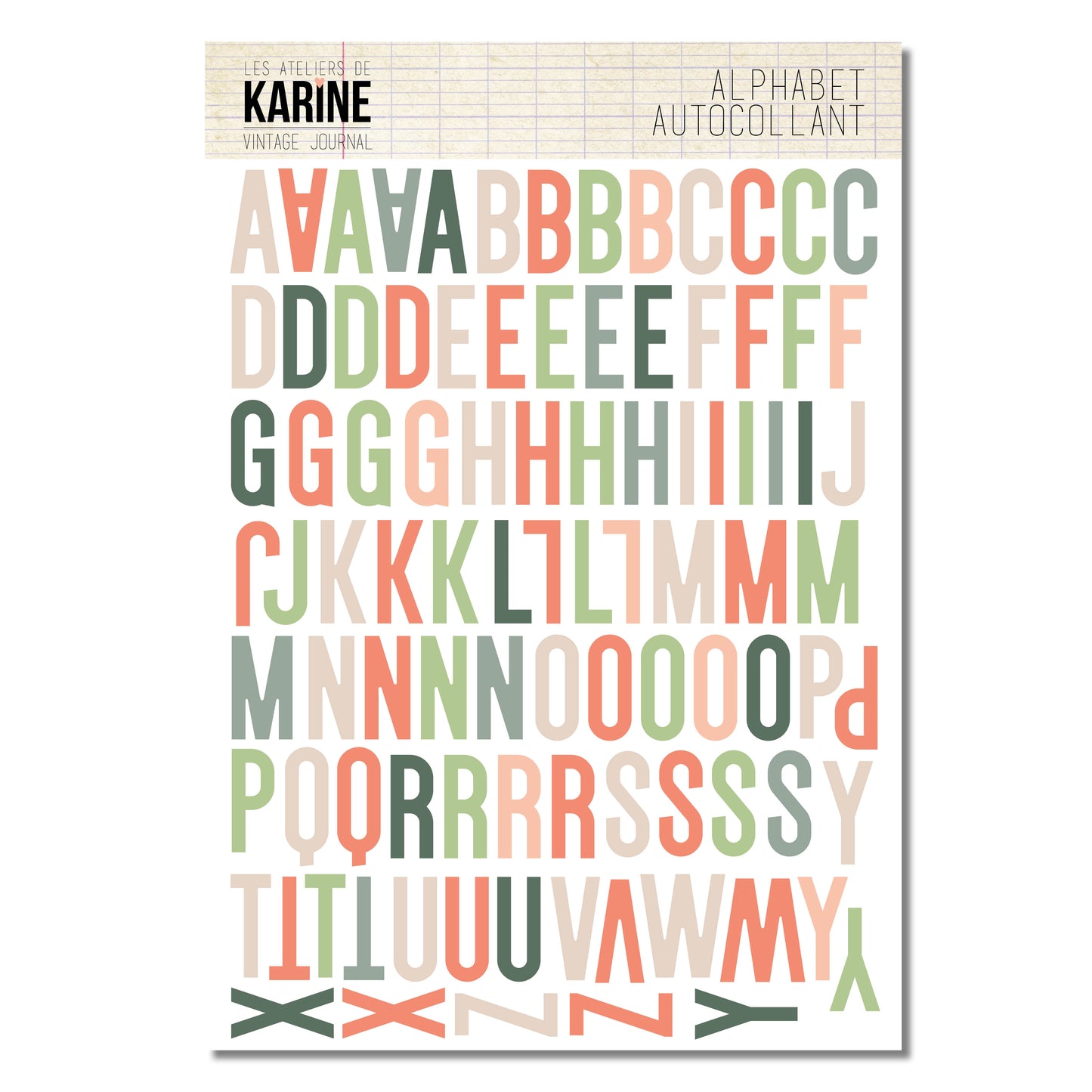 Les Ateliers De Karine Vintage Journal - Stickers - Alphabet Multicoloured