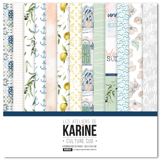 Les Ateliers De Karine Southern Culture - Pack of 6 Printed Papers + 1 Acetate