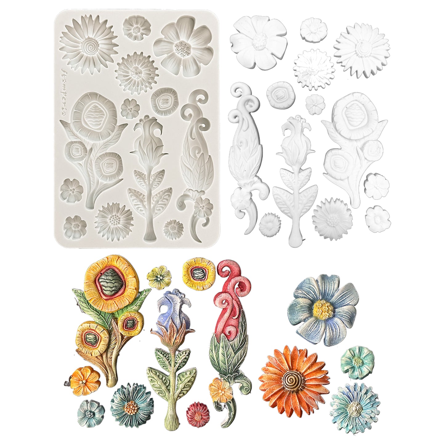 Stamperia Furry Friends A5 Silicon Mould Flowers