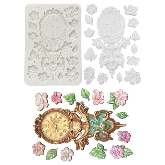 Stamperia Gardens of Time A5 Silicon Mould Clock and Flowers (KACMA610)