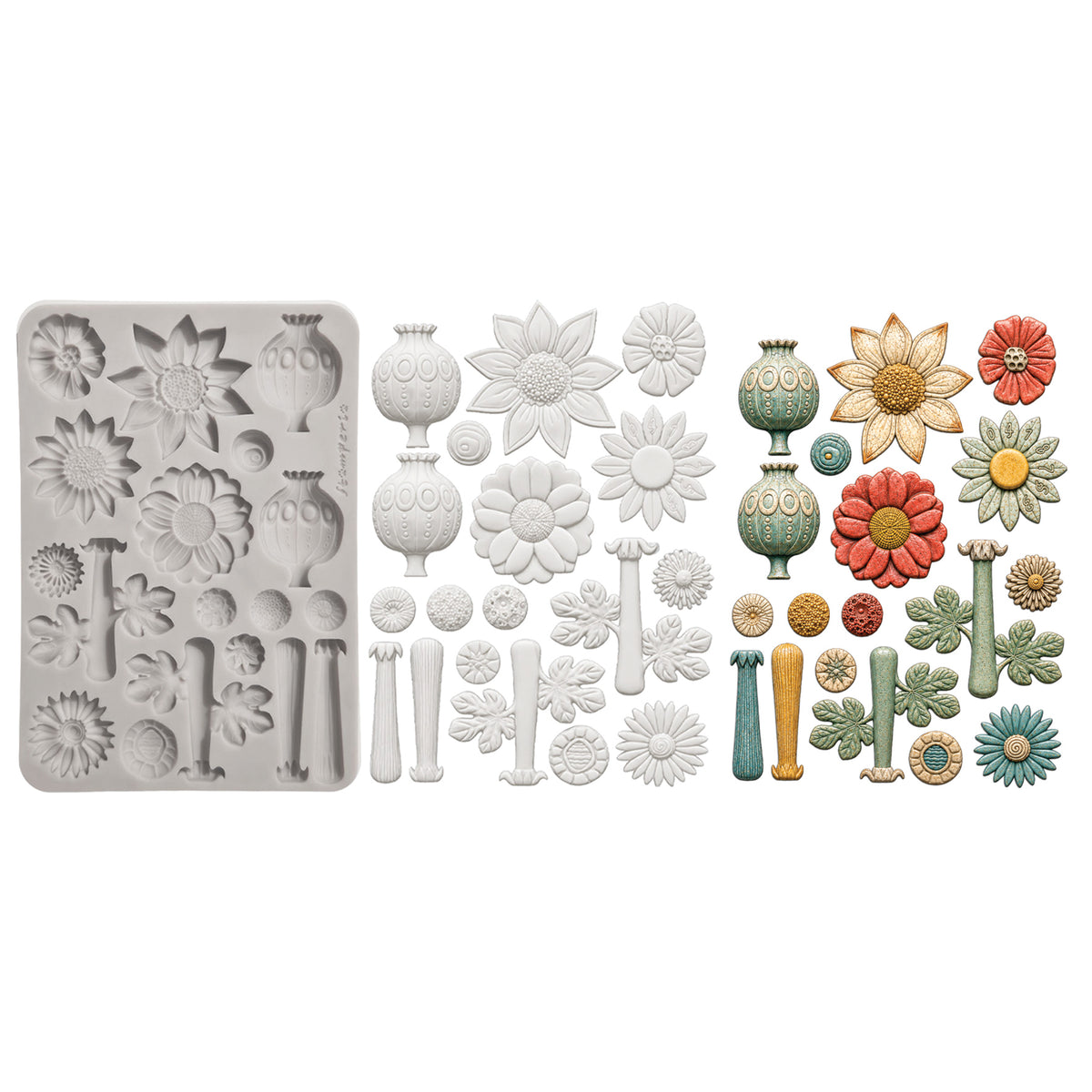 Stamperia Furry Friends 2 A5 Silicon Mould Flowers by Antonis Tzanidakis