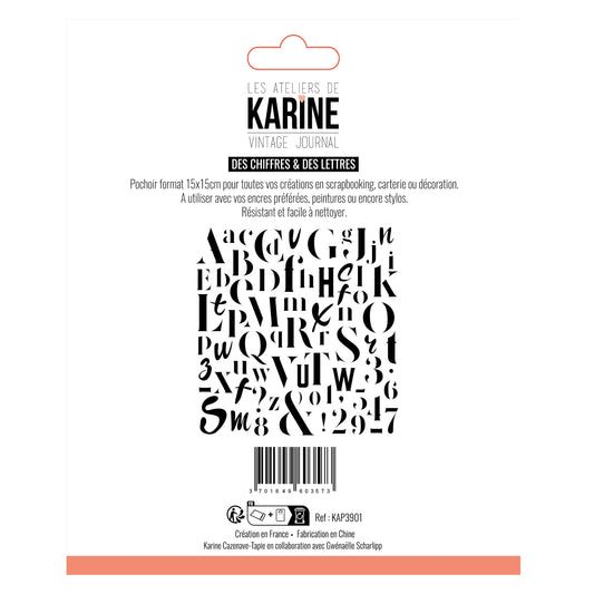 Les Ateliers De Karine Vintage Journal - 15x15cm Stencil - Des Chiffres & Des Lettres (Numbers & Letters)