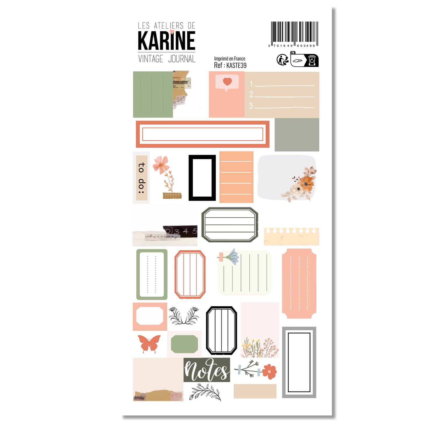 Les Ateliers De Karine Vintage Journal - Stickers, 30 Labels