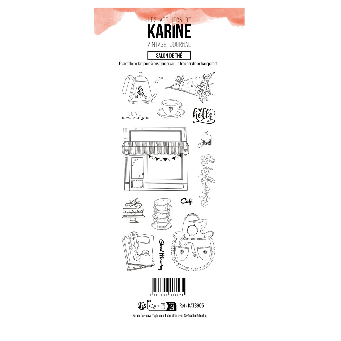 Les Ateliers De Karine Vintage Journal - Clear Stamp Set - Salon De Thé (Tea Room)