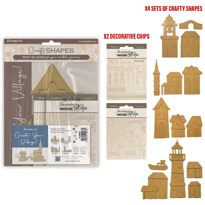 Stamperia Silent Sea Assortment Village MDF Crafty Shapes Blanks and Decorative Chips (6pcs)