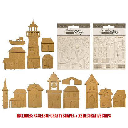 Stamperia Silent Sea Assortment Village MDF Crafty Shapes Blanks and Decorative Chips (6pcs)