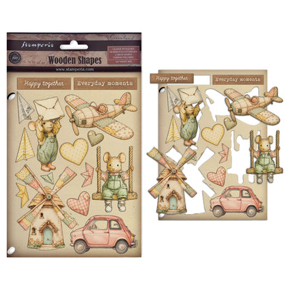 Stamperia CozyFamily A5 Colored Wodden Shapes