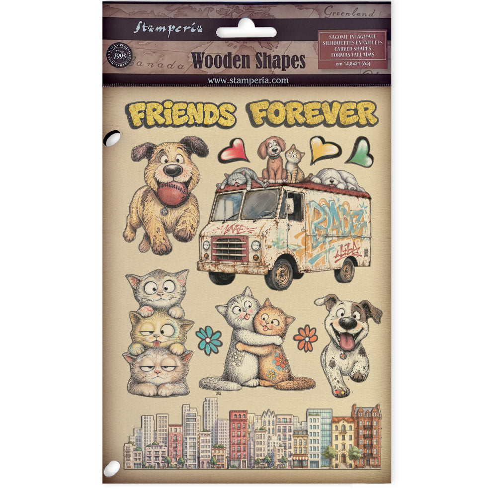 Stamperia Furry Friends 2 A5 Colored Wooden Shapes by Antonis Tzanidakis