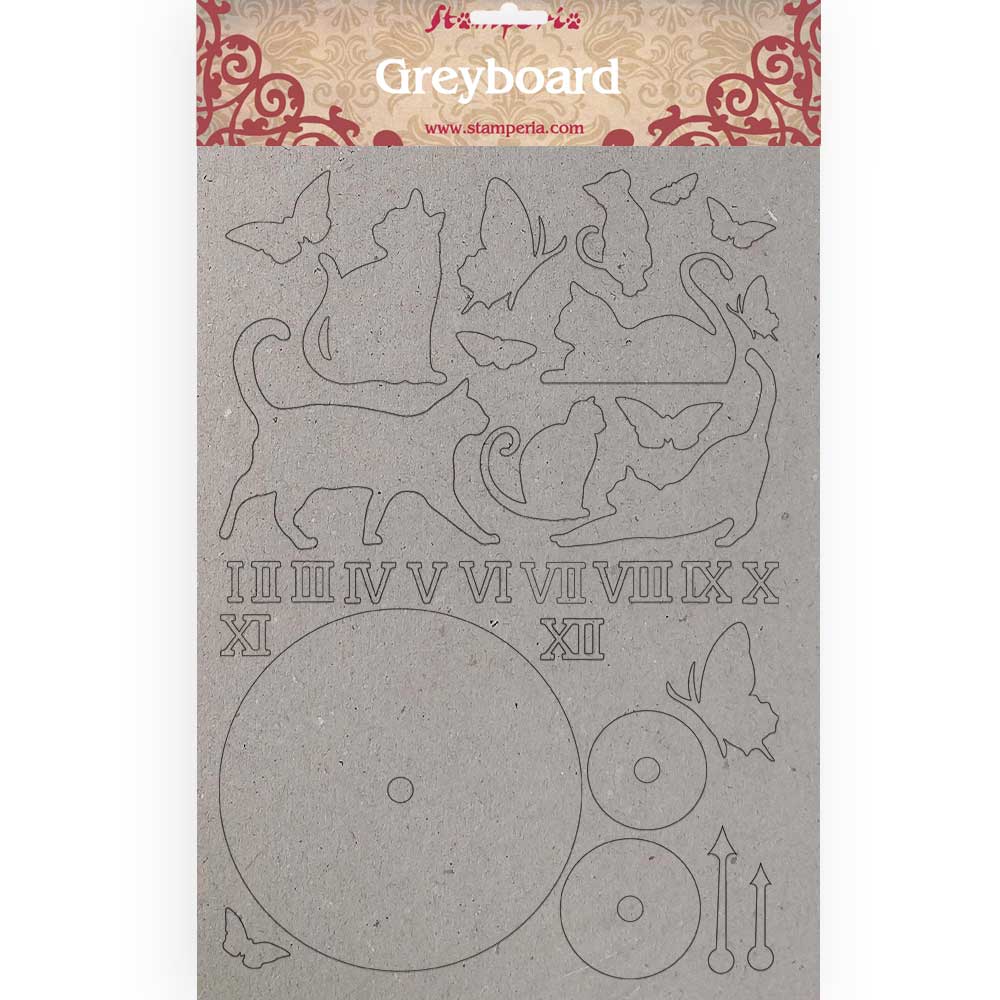 Stamperia A4 Greyboard /2 mm Cats And Clock