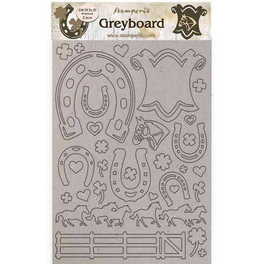 Stamperia A4 Greyboard 2 mm Romantic Horses Horseshoes