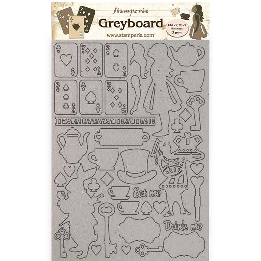 Stamperia A4 Greyboard 2 mm Alice Elements