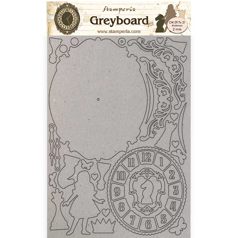Stamperia A4 Greyboard 2 mm Alice Clock