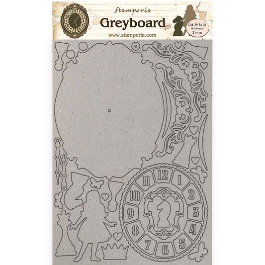 Stamperia A4 Greyboard 2 mm Alice Clock