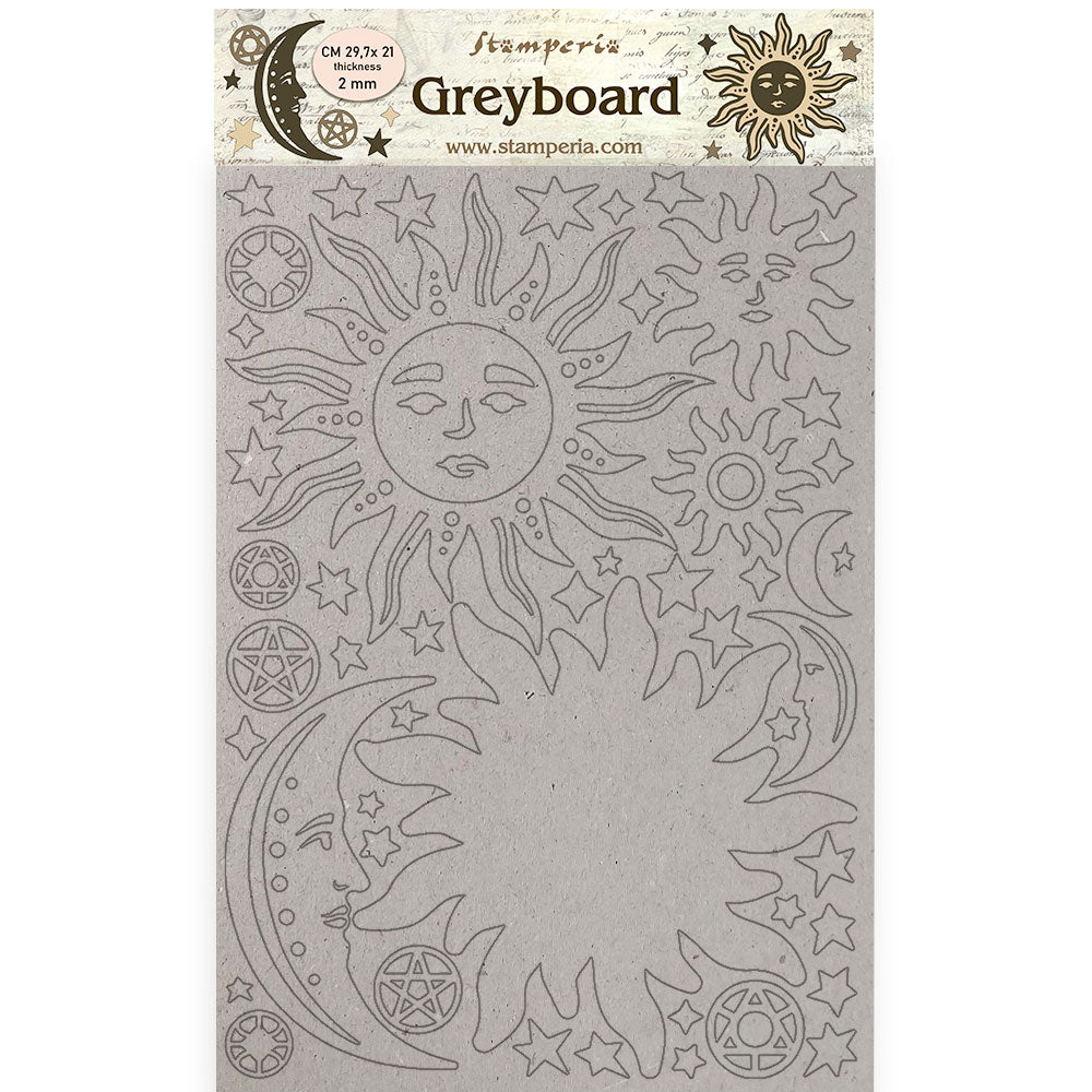 Stamperia A4 Greyboard 2 mm Alchemy Sun And Moon