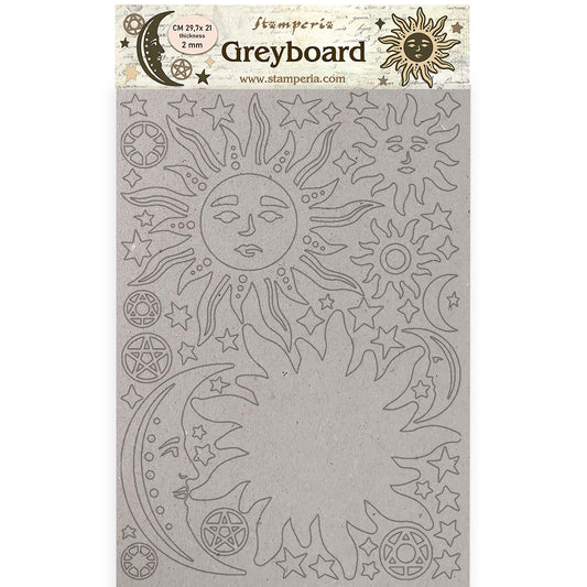 Stamperia A4 Greyboard 2 mm Alchemy Sun And Moon