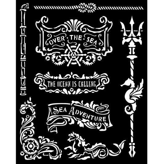Stamperia 20 x 25cm Thick Stencil Songs Of The Sea Plates And Trident