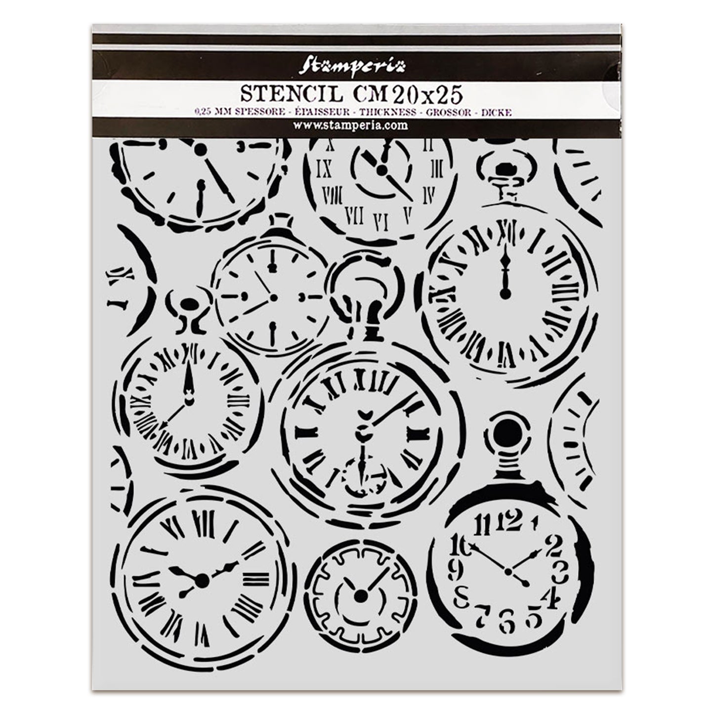 Stamperia Gardens of Time Thick Stencil 20x25cm Mixed Clocks (KSTD203)