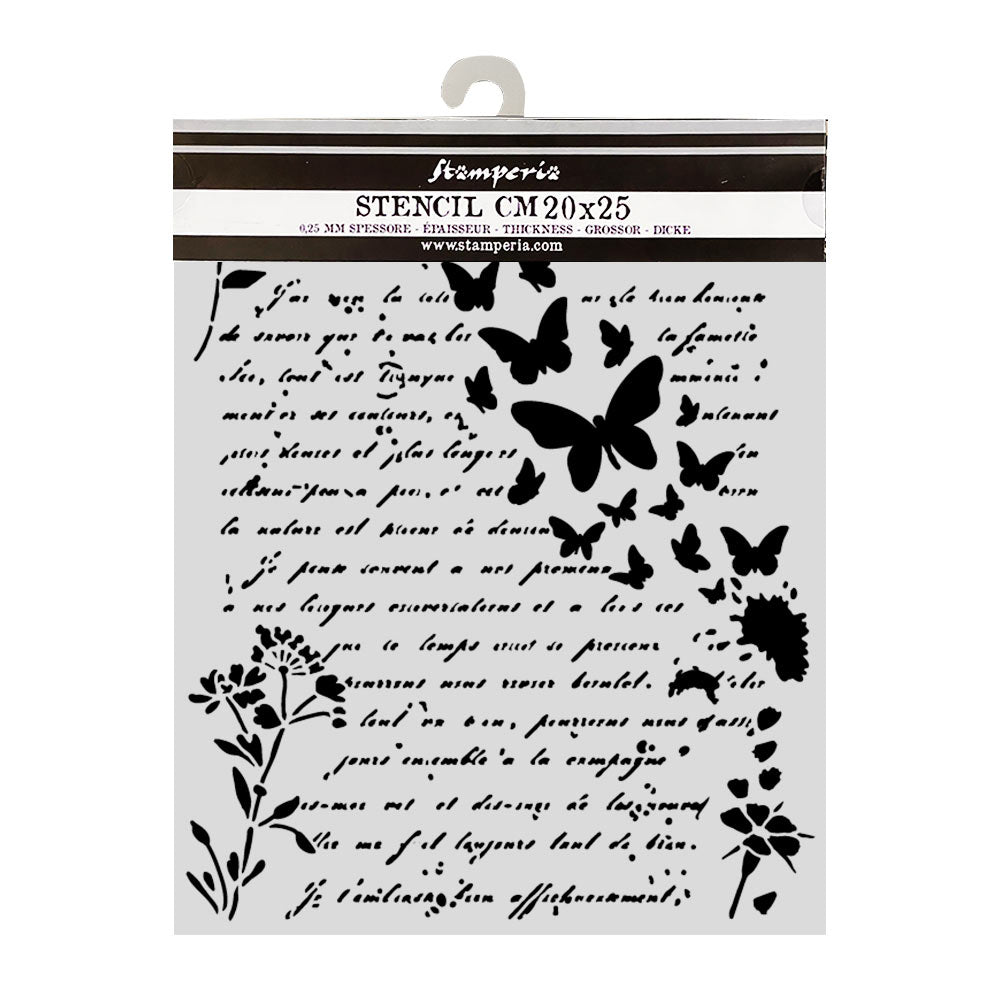 Stamperia Flowers and Poems Thick Stencils 20x25cm Letter and Butterflies